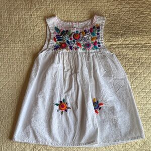 Toddler Girls White Sleeveless Beach Dress with Colorful Embroidery
